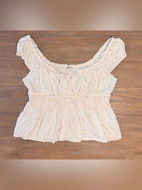 Old Navy Cream Eyelet Off-Shoulder Smocked Peplum Top #13